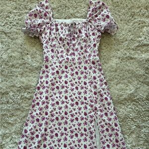 Womens Cottagecore Feminine Girly Floral Dress Size Small White Purple Flower